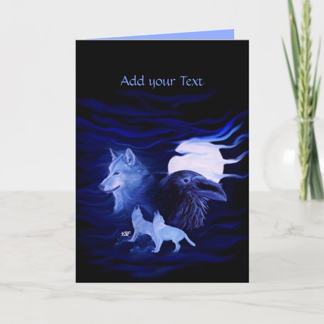 Wolves and Raven with full moon Invitation (Front)