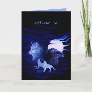 Wolves and Raven with full moon Invitation