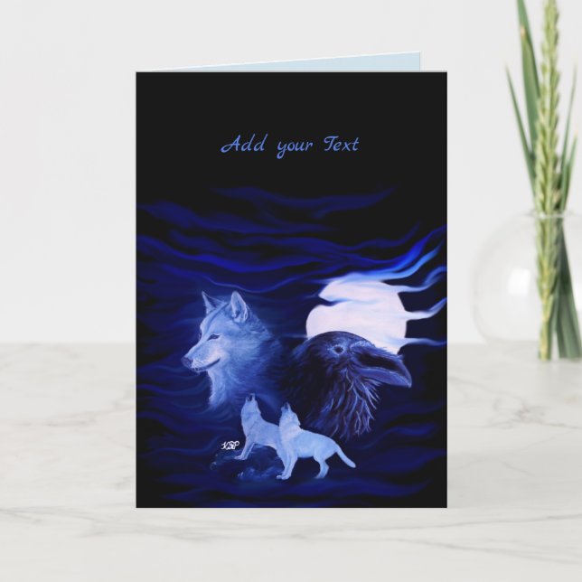 Wolves and Raven with full moon Invitation (Front)