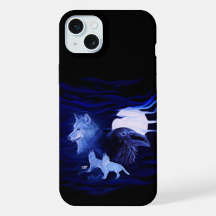 Wolves and Raven with full moon iPhone 15 Plus Case