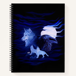 Wolves and Raven with full moon Notebook