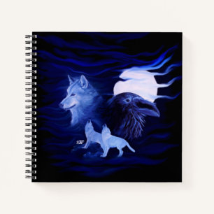 Wolves and Raven with full moon Notebook