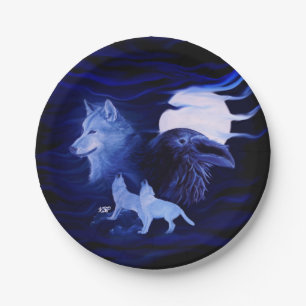 Wolves and Raven with full moon Paper Plate