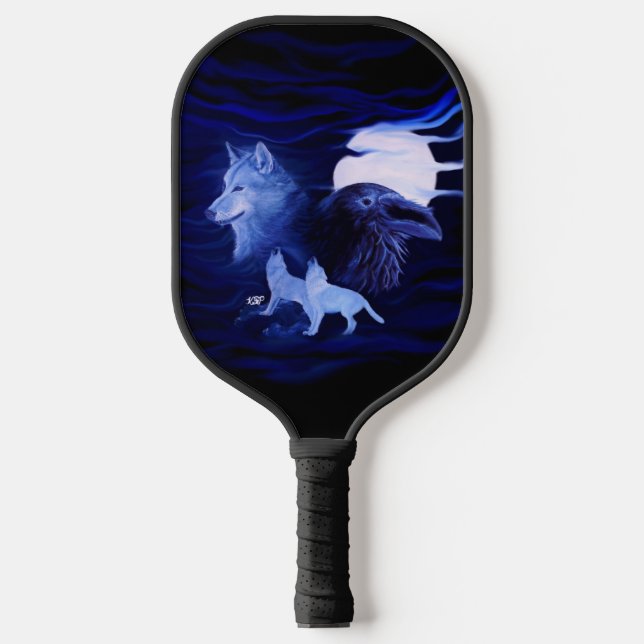 Wolves and Raven with full moon Pickleball Paddle (Front)