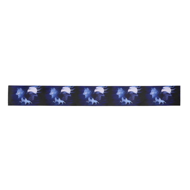 Wolves and Raven with full moon Satin Ribbon (Front)