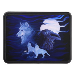 Wolves and Raven with full moon Trailer Hitch Cover