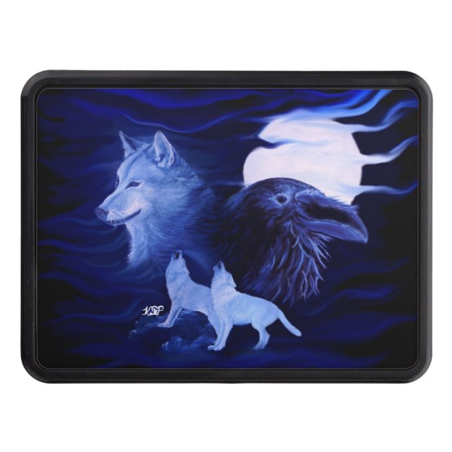 Wolves and Raven with full moon Trailer Hitch Cover (Front)