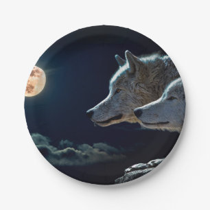 Wolves and the fool moon paper plate