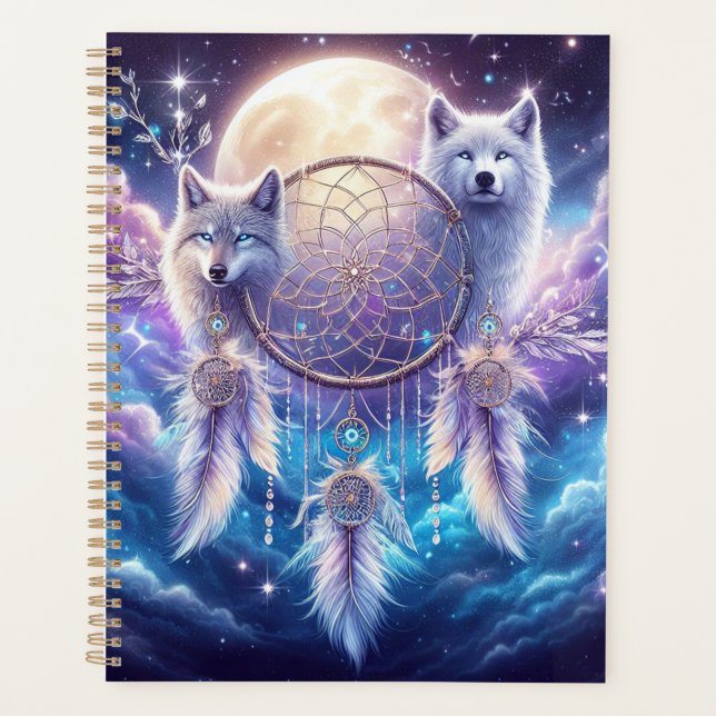 Wolves and The Moon with a Dreamcatcher Planner (Front)