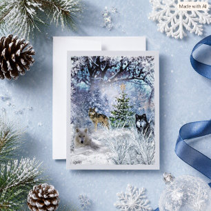 Wolves at Christmas a Winter Wonderland Flat Card