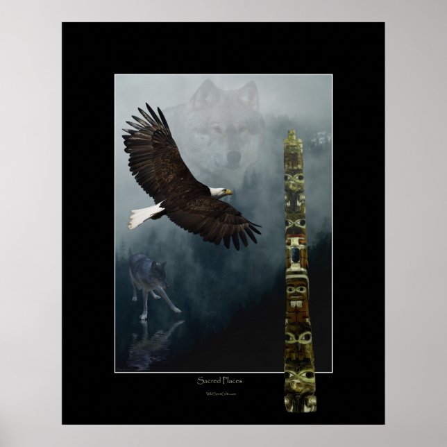 Wolves, Eagle & Totem Art Poster (Front)