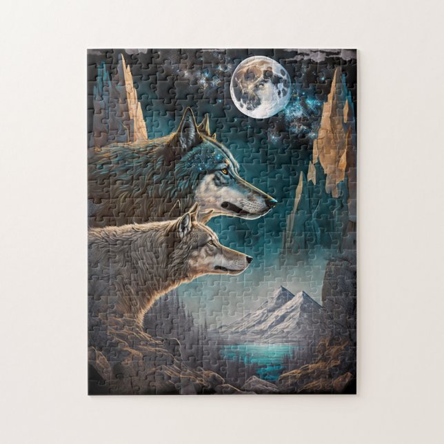 Wolves Full Moon Fantasy Landscape Jigsaw Puzzle (Vertical)