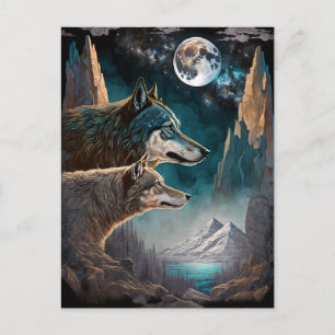 Wolves Full Moon Fantasy Landscape Postcard
