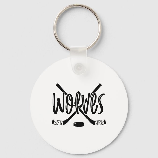 Wolves Hockey Team Mascot School Spirit Game Night Keychain (Front)