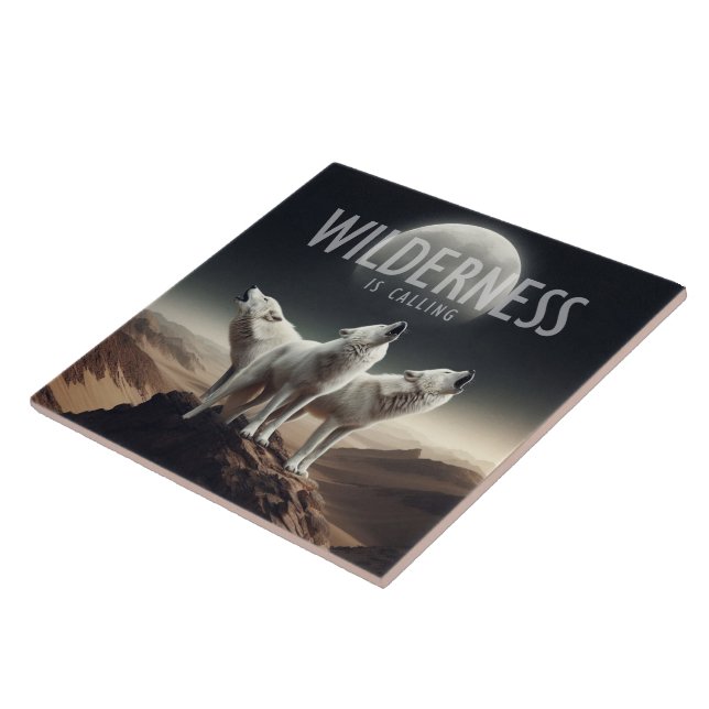 Wolves Howling at Full Moon Wilderness is Calling Tile (Side)