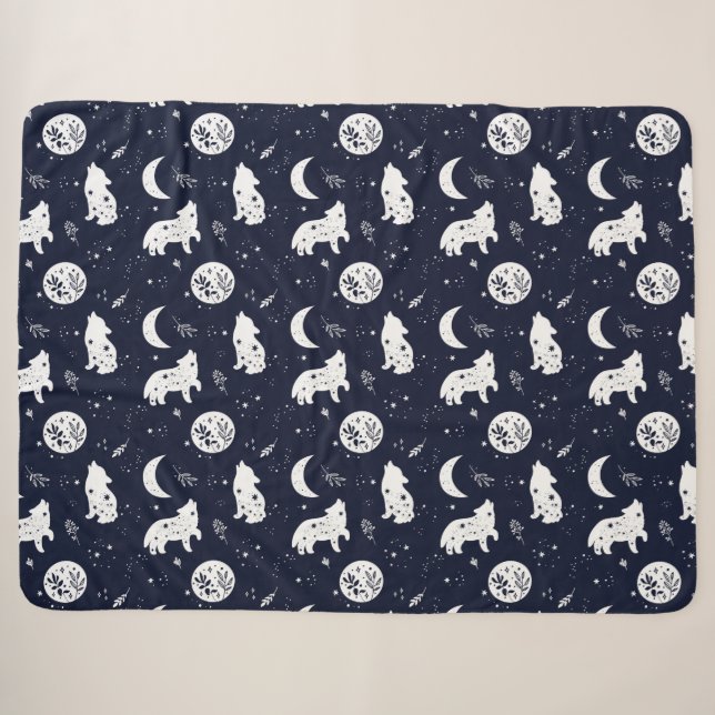 Wolves Howling at the Moon Sherpa Blanket (Front (Horizontal))