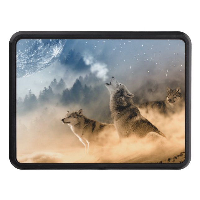 Wolves Howling at the Moon Trailer Hitch Cover (Front)