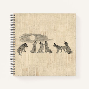 Wolves Howling at the Moon Vintage Wolf Art Notebook