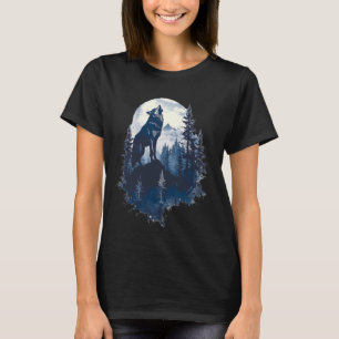 Wolves howling in front of moon and forest wolf wi T-Shirt