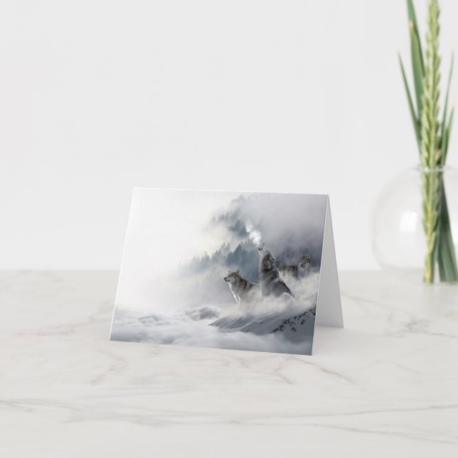 Wolves Howling in Winter Greeting Card Blank (Front)