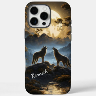 Wolves Howling Under Bright Full Moon iPhone 16 Pro Max Case