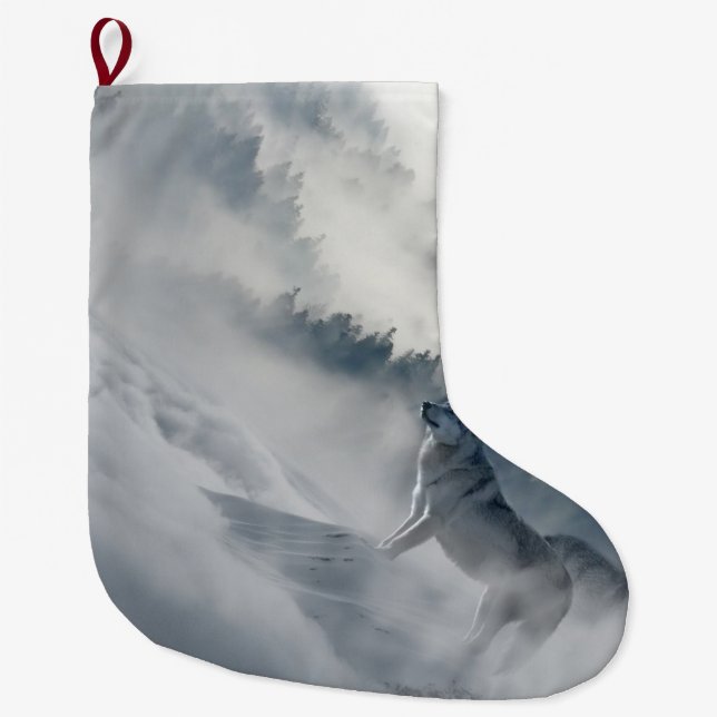 Wolves in a Winter Landscape Large Christmas Stocking (Front)