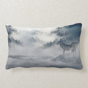Wolves in a Winter Landscape Lumbar Pillow