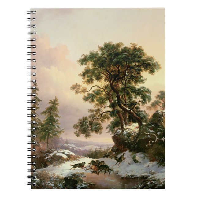 Wolves in a Winter Landscape (oil on panel) Notebook (Front)