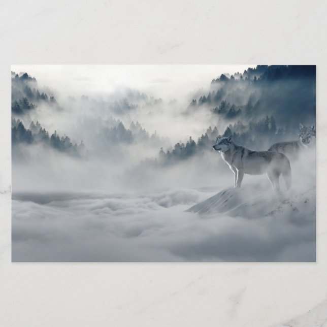 Wolves in a Winter Landscape Stationery (Front)