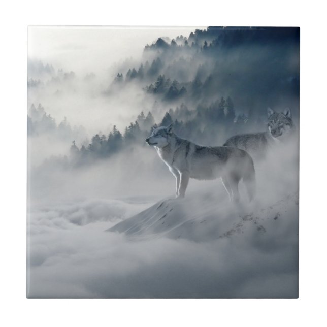 Wolves in a Winter Landscape Tile (Front)