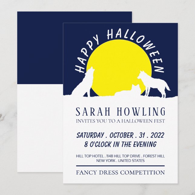 Wolves in Moonlight, Halloween Party Invitation (Front/Back)