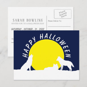 Wolves in Moonlight, Halloween Party Invitation Postcard