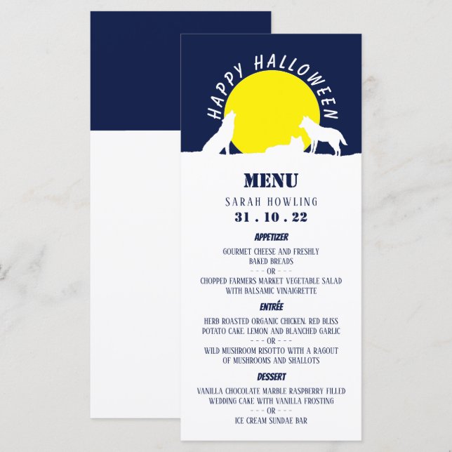 Wolves in Moonlight, Happy Halloween Menu (Front/Back)