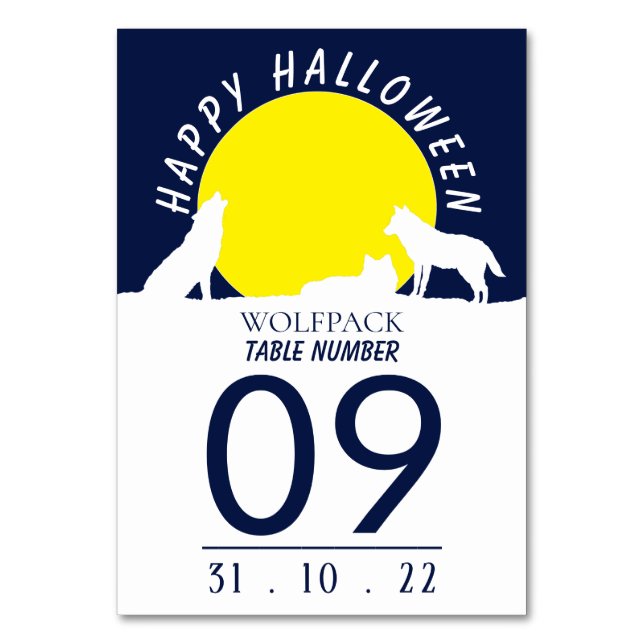 Wolves in Moonlight, Happy Halloween Table Number (Front)