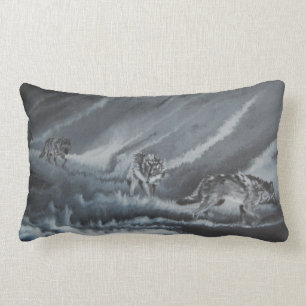 Wolves in shadow, pack of wolves, night lumbar pillow