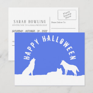 Wolves in Snow, Halloween Party Invitation Postcard