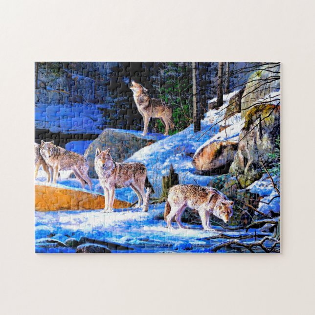 Wolves in snow painting jigsaw puzzle (Horizontal)