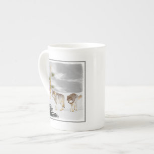 Wolves in Snow Painting - Original Wildlife Art Bone China Mug