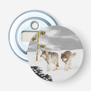 Wolves in Snow Painting - Original Wildlife Art Bottle Opener