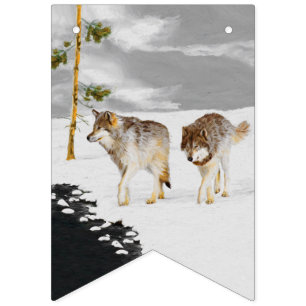 Wolves in Snow Painting - Original Wildlife Art Bunting Flags
