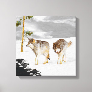 Wolves in Snow Painting - Original Wildlife Art Canvas Print