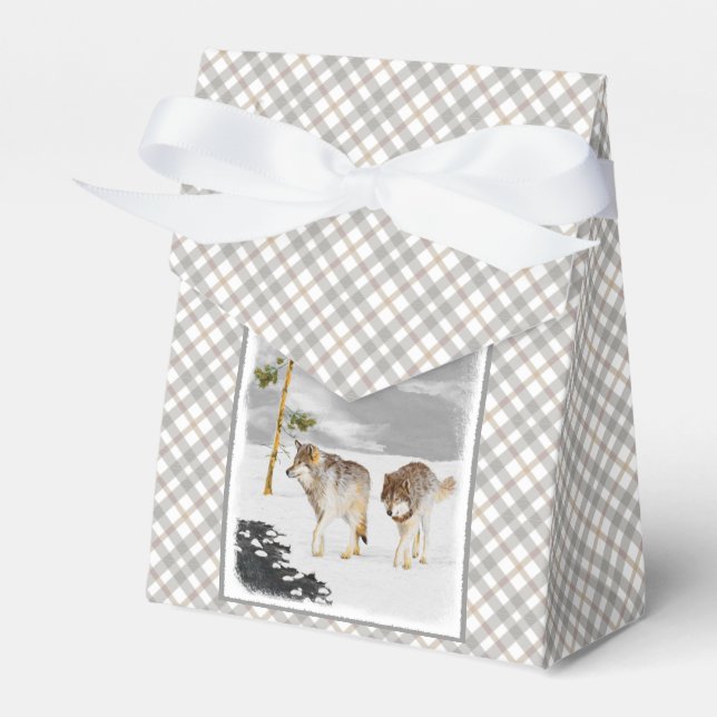 Wolves in Snow Painting - Original Wildlife Art Favor Box (Front Side)