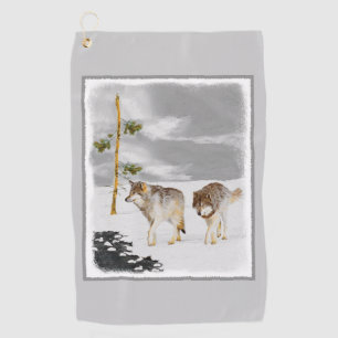 Wolves in Snow Painting - Original Wildlife Art Golf Towel