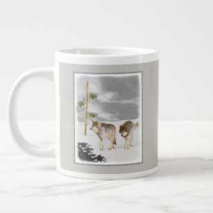 Wolves in Snow Painting - Original Wildlife Art Large Coffee Mug