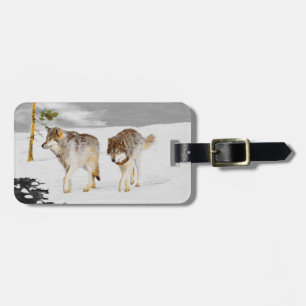 Wolves in Snow Painting - Original Wildlife Art Luggage Tag