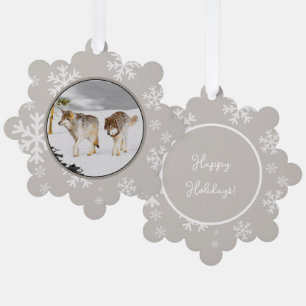 Wolves in Snow Painting - Original Wildlife Art Ornament Card