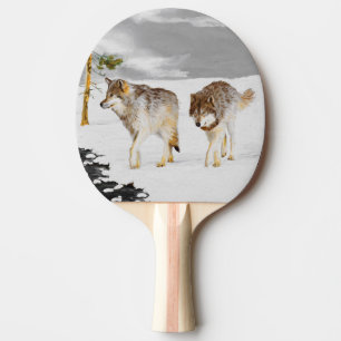 Wolves in Snow Painting - Original Wildlife Art Ping Pong Paddle