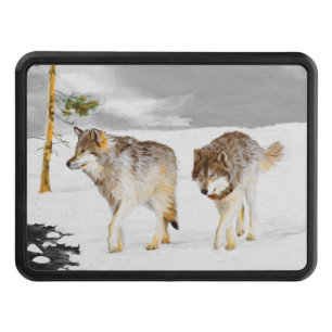 Wolves in Snow Painting - Original Wildlife Art Trailer Hitch Cover