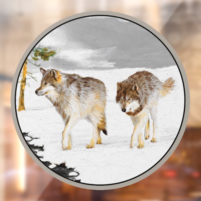 Wolves in Snow Painting - Original Wildlife Art Window Cling (Sheet 2)