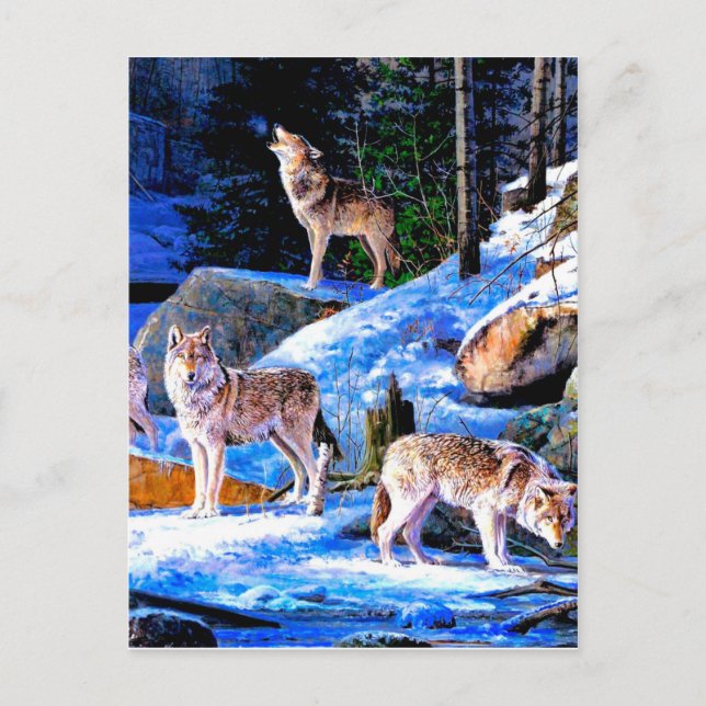 Wolves in snow painting postcard (Front)